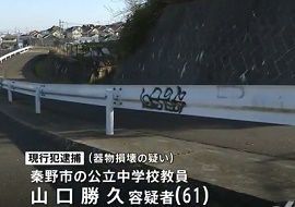 中学校教員がガードレールに落書き　神奈川