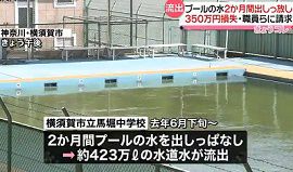 横須賀市の中学校で2か月プールの水出しっ放し