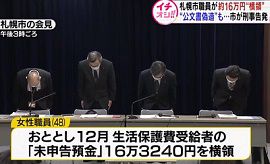 生活保護担当の女性職員が横領で懲戒免職　札幌市