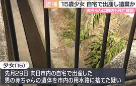 15歳少女が出産した赤ちゃんを用水路に遺棄　京都