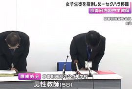 中学教師が女子生徒を抱きしめるなどのセクハラ　京都