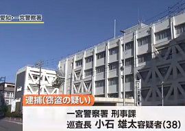 一宮署の巡査長が遺留品の現金4万円盗んだか