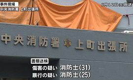 消防士２人が後輩の首に包丁を押しつける　大阪