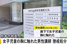 熊本市立小学校の講師が女子児童にわいせつ行為