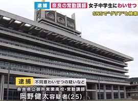 御所実業高校の講師が女子中学生にわいせつ行為