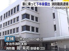 今治市消防本部の消防職員が道路に車止め下半身露出