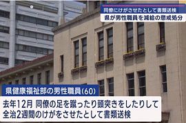 静岡県職員が同僚に足蹴り頭突き　懲戒処分