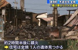住宅火災で１人死亡・遺書が見つかる　北海道